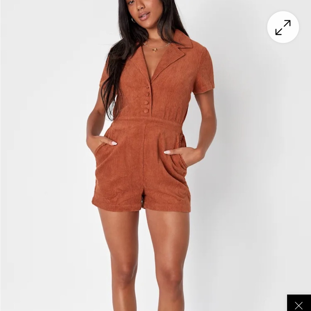 Lulu's Rust Brown Corduroy Short Sleeve Romper